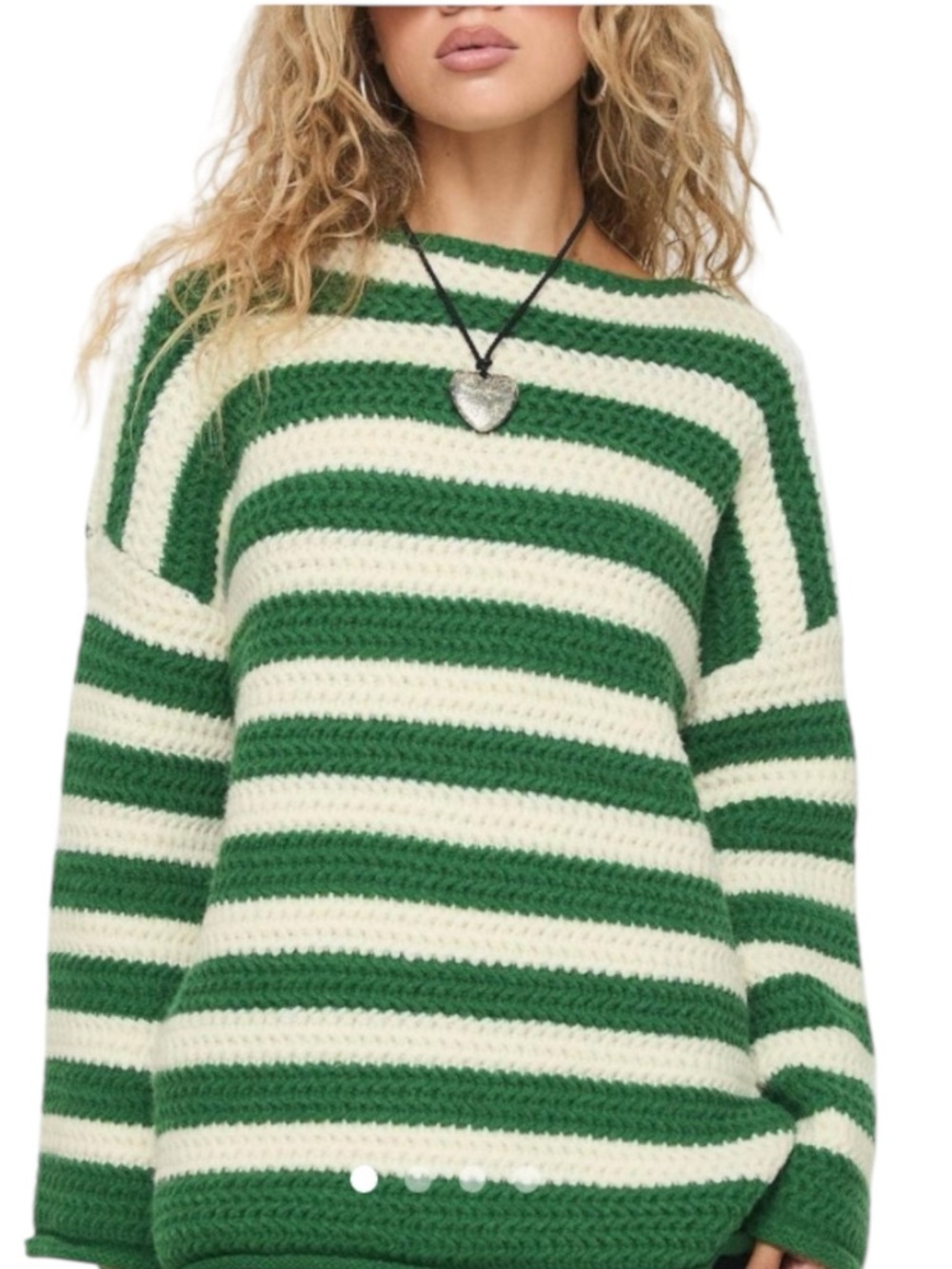 Striped Green and Cream Women's Knit Sweater L/XL fits 1X, 2X